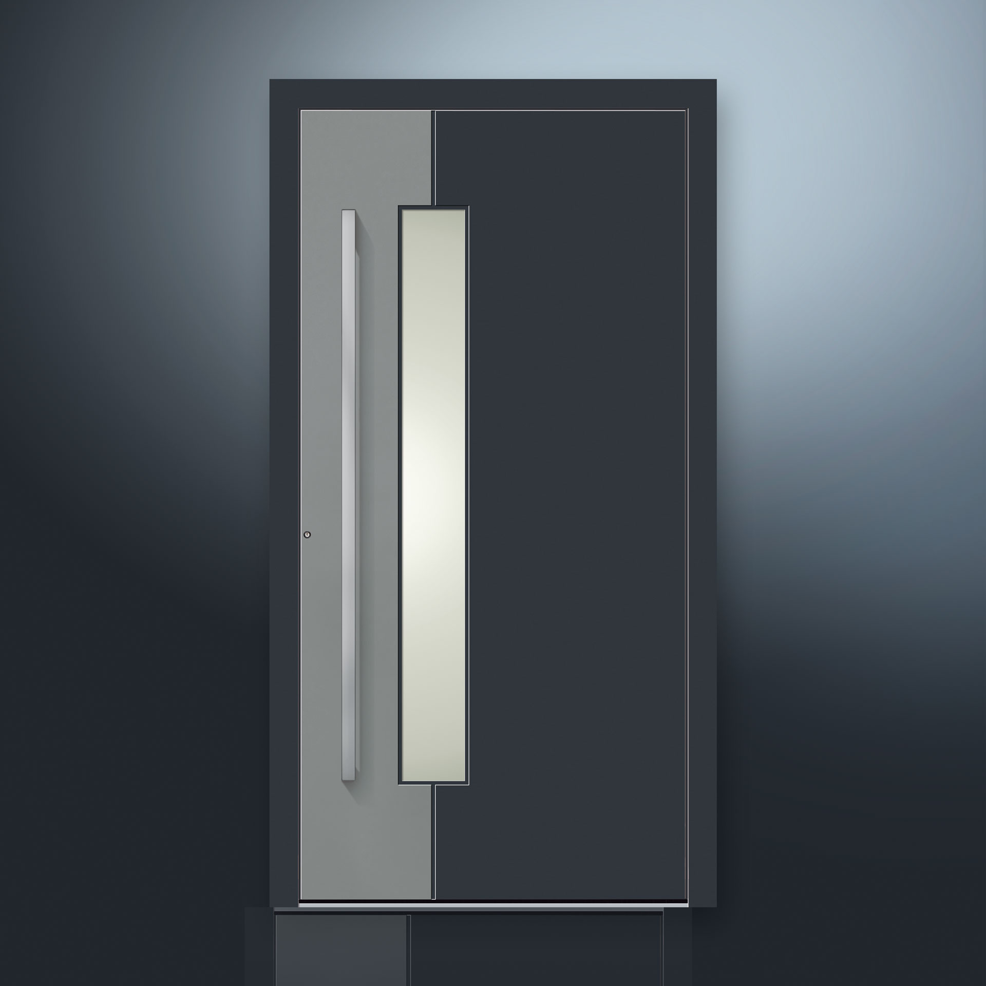 [Translate to EN_GB:] GUTMANN's ALLIGNO wood aluminium door system is in a choice of nine modern standard models available. Because it is made of aluminium this front door leave is weather-resistant, durable and maintenance friendly.